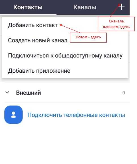 Добавление контактов