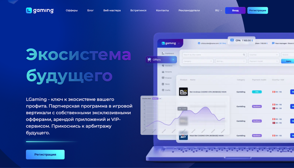 LGaming – партнерская программа в iGaming с более 1500+офферами, множеством инструментов и командой с 5+ летним опытом в нише