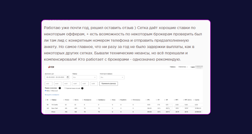 Обзор Fincpanetwork: 150+ офферов под Россию и Казахстан