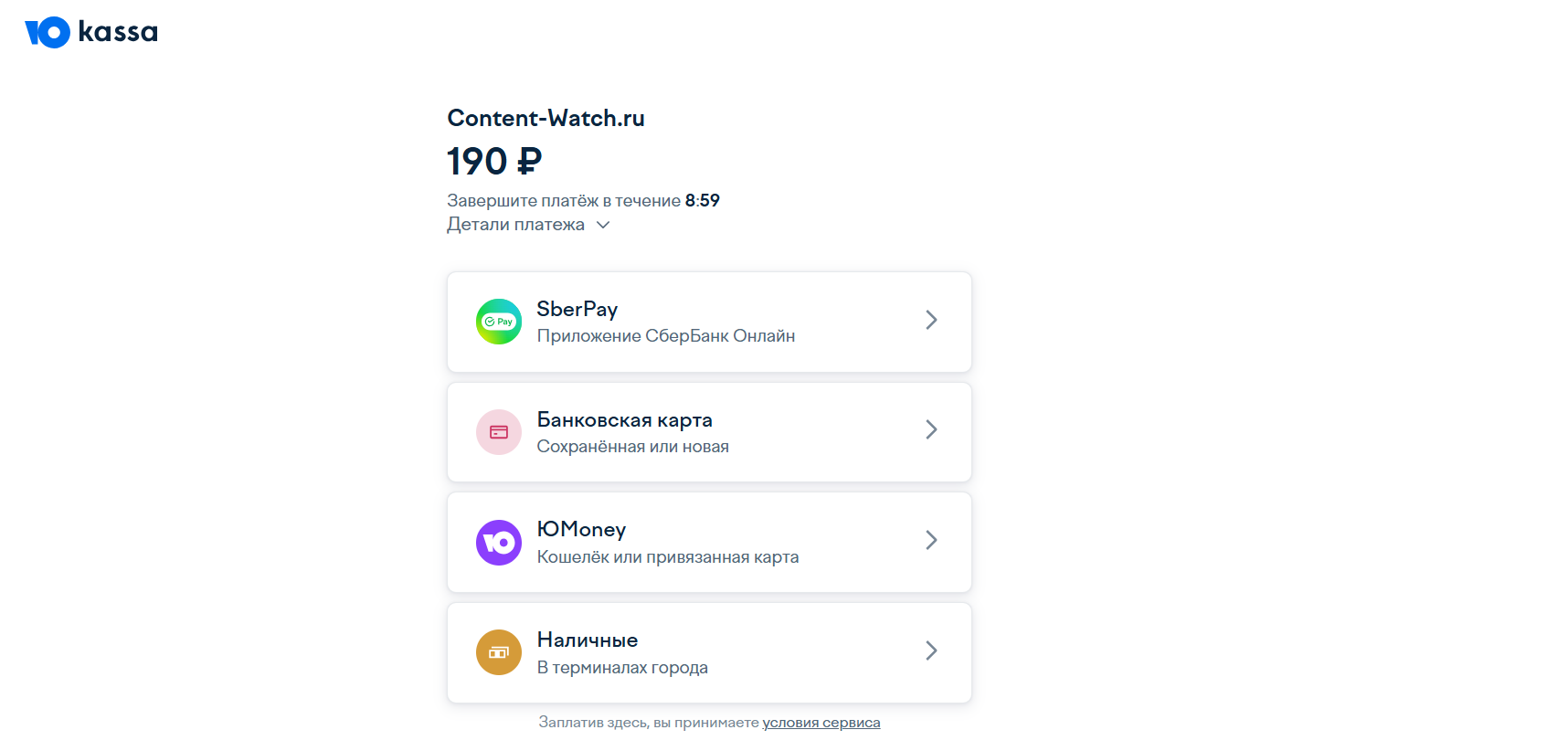 Способы оплаты Content Watch