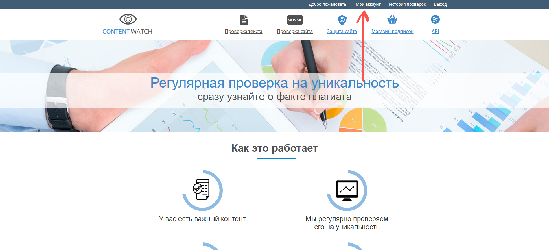 Где найти раздел личный кабинет в Content Watch