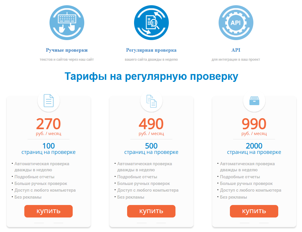 Стоимость автоматических проверок в Content Watch