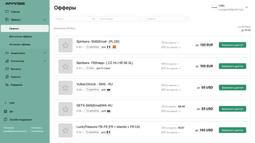 Обзор AFFVIBE: персональный менеджер, более 500 офферов в iGaming и выплаты без задержек