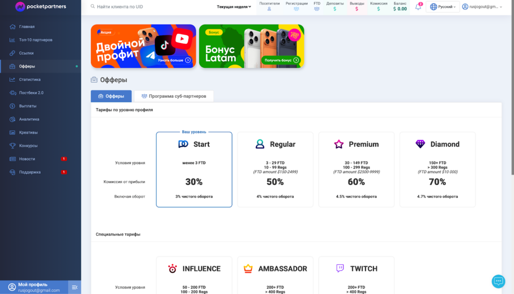 Обзор Pocket Partners: прямой рекламодатель, готовые креативы и RevShare до 80%