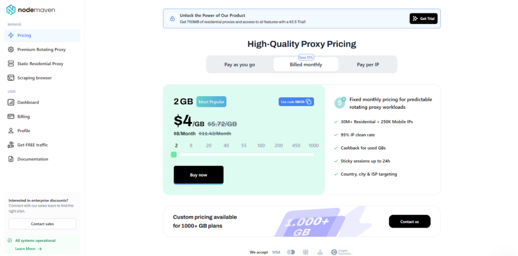 Обзор NodeMaven: премиальные прокси с IP Quality Filter, гибкие тарифы и кэшбек до 10%